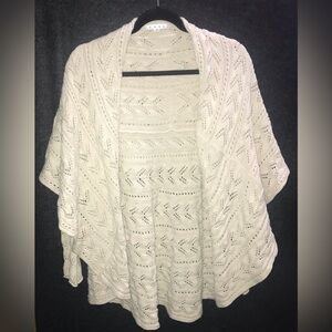 Cabi Knit Open Front Circle Cardigan Off White‎ Beige Eyelet Size XS
